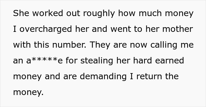 Text screenshot discussing overcharged rent and family conflict. Text screenshot discussing overcharged rent and family conflict.