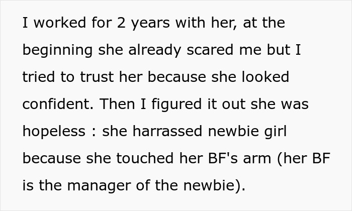Text describing workplace harassment involving an event manager. Text describing workplace harassment involving an event manager.