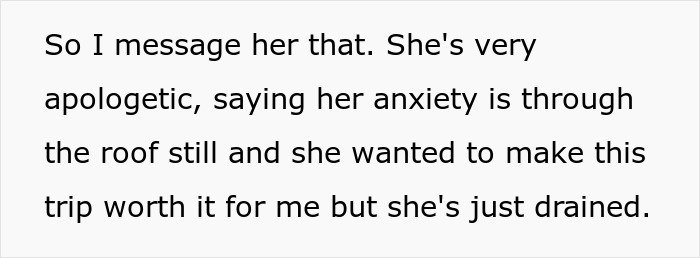 Text conversation about an expensive trip to see a long-distance girlfriend; she feels drained and apologetic. Text conversation about an expensive trip to see a long-distance girlfriend; she feels drained and apologetic.