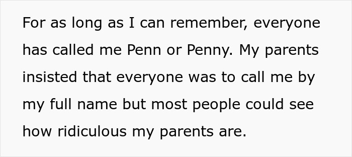 Text about someone's longstanding nickname and parental views on name use. Text about someone's longstanding nickname and parental views on name use.