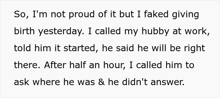 Mom-to-be fakes labor, texts husband, revealing insights on loyalty, family dynamics, and unexpected reactions. Mom-to-be fakes labor, texts husband, revealing insights on loyalty, family dynamics, and unexpected reactions.