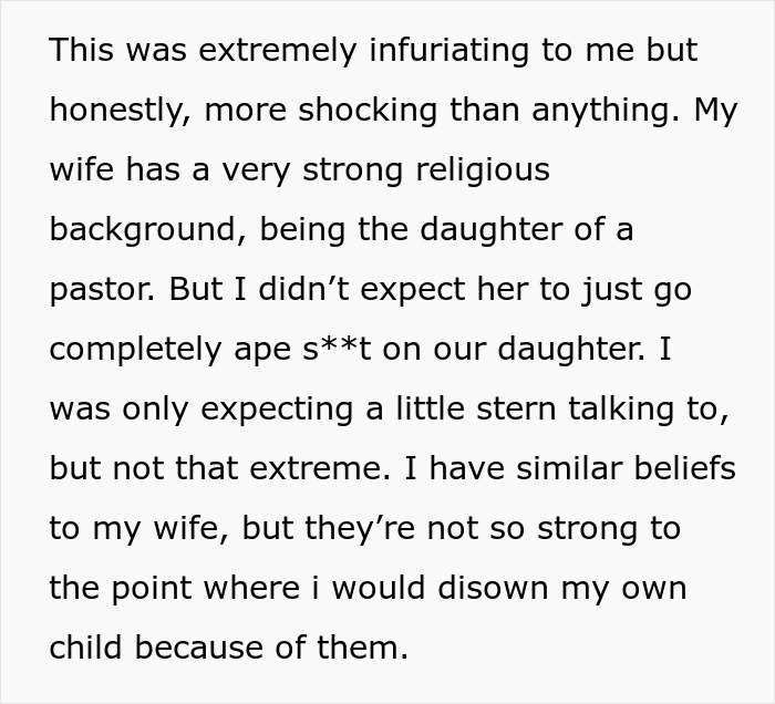 Alt text: Dad defends bi daughter while wife threatens divorce over her lifestyle, causing family conflict and embarrassment.
