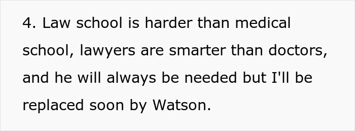Text comparing law and medical school, questioning medical expertise. Text comparing law and medical school, questioning medical expertise.