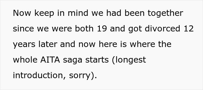 Text on a white background describing the start of a long AITA saga related to a relationship that began at age 19. Text on a white background describing the start of a long AITA saga related to a relationship that began at age 19.