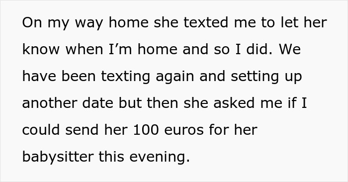 Text exchange about date requesting money for babysitter, leaving guy confused about the situation. Text exchange about date requesting money for babysitter, leaving guy confused about the situation.