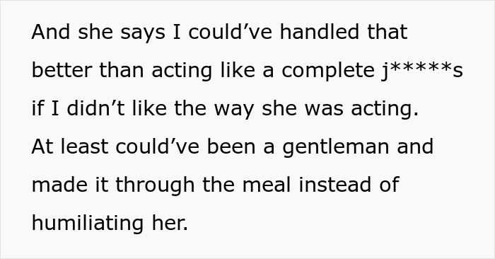 Text excerpt discussing a confrontation between a woman and a date at a restaurant. Text excerpt discussing a confrontation between a woman and a date at a restaurant.