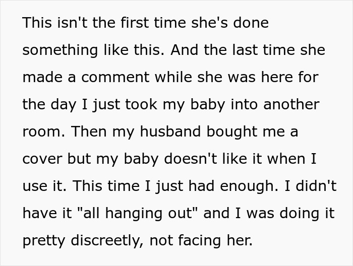 Text conversation about discreet breastfeeding despite rude comments from mother-in-law. Text conversation about discreet breastfeeding despite rude comments from mother-in-law.