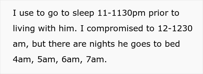 Text excerpt describing sleep disruption caused by boyfriend depriving girlfriend of proper sleep over several weeks