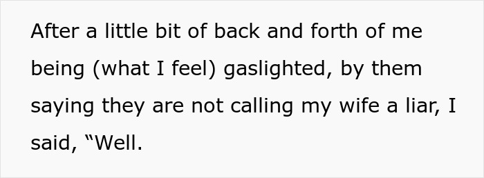 Text excerpt showing a husband describing feeling gaslighted by family over treatment of pregnant wife. Text excerpt showing a husband describing feeling gaslighted by family over treatment of pregnant wife.