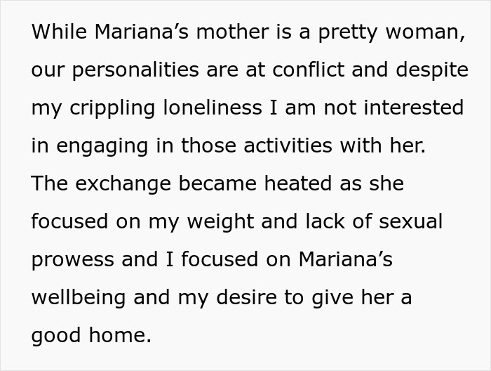 Text discussing conflict between personalities and focus on Mariana's wellbeing in a babysitting situation. Text discussing conflict between personalities and focus on Mariana's wellbeing in a babysitting situation.