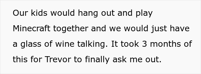 Text describing time with future wife's late husband, playing Minecraft with kids, talking over wine. Text describing time with future wife's late husband, playing Minecraft with kids, talking over wine.