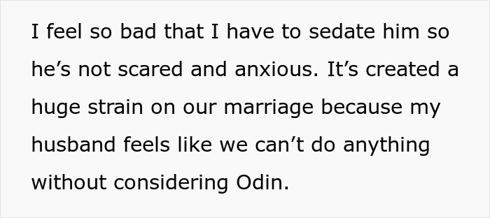Text image discussing adopted dog's behavior causing marital strain. Text image discussing adopted dog's behavior causing marital strain.