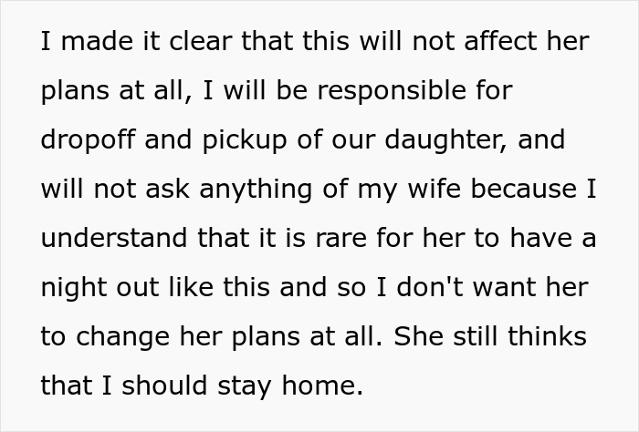 Man Refuses To Watch Daughter On Wife’s Night Out: “A Form Of Punishment” Man Refuses To Watch Daughter On Wife’s Night Out: “A Form Of Punishment”