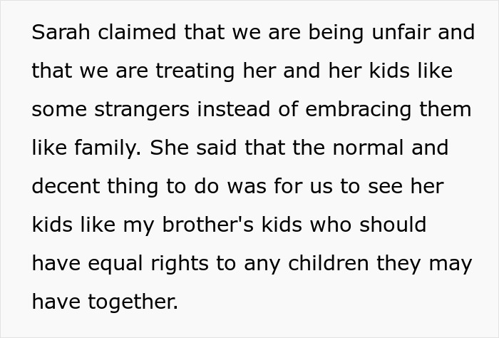 Text discussing unfair treatment towards non-biological kids regarding family assets. Text discussing unfair treatment towards non-biological kids regarding family assets.