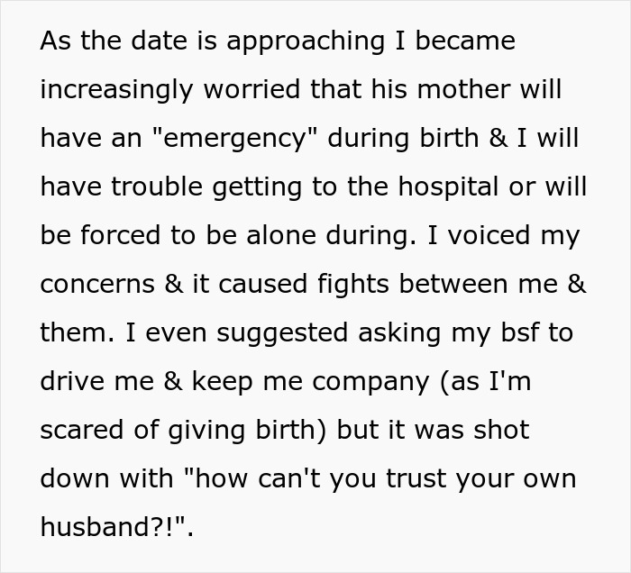Mom-to-be worried husband may prioritize mother over her during labor, causing conflict over birth plans. Mom-to-be worried husband may prioritize mother over her during labor, causing conflict over birth plans.