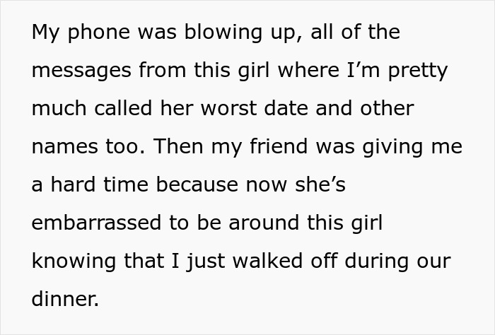 Text message reveals aftermath of woman snapping at waitress, causing date to leave. Text message reveals aftermath of woman snapping at waitress, causing date to leave.