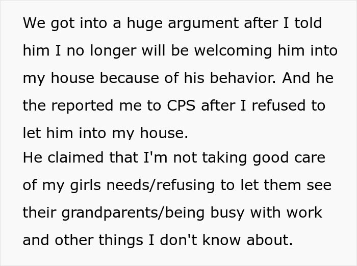 Text describing a woman's conflict with BIL, who unjustly called CPS on her. Text describing a woman's conflict with BIL, who unjustly called CPS on her.