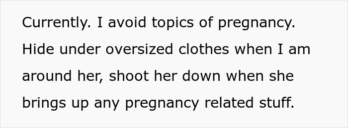 Text discussing avoidance of pregnancy topics with overbearing MIL. Text discussing avoidance of pregnancy topics with overbearing MIL.