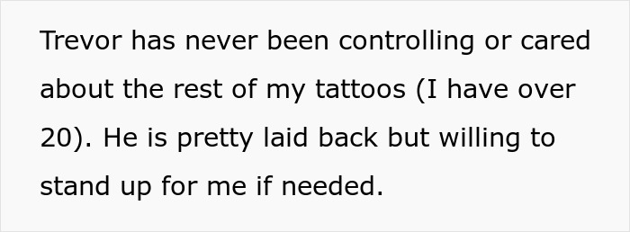 Text discussing tattoos and relationship dynamics. Text discussing tattoos and relationship dynamics.