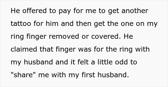 Text about a future wife keeping a tattoo from her late husband, causing distress to her current partner. Text about a future wife keeping a tattoo from her late husband, causing distress to her current partner.
