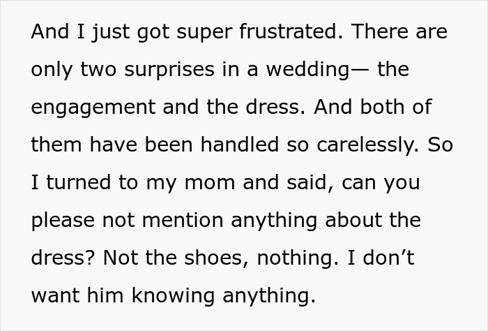 Text excerpt about bride’s wedding surprises and parents revealing secrets, causing drama and ruined moments. Text excerpt about bride’s wedding surprises and parents revealing secrets, causing drama and ruined moments.