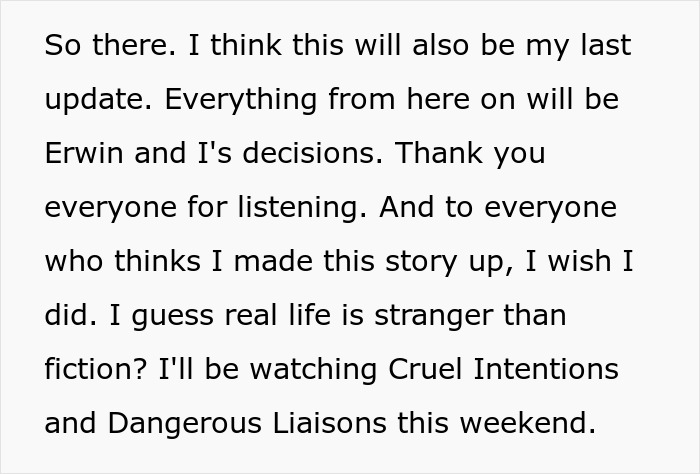 Text from bride discussing a decision with fiancé Erwin before watching movies. Text from bride discussing a decision with fiancé Erwin before watching movies.