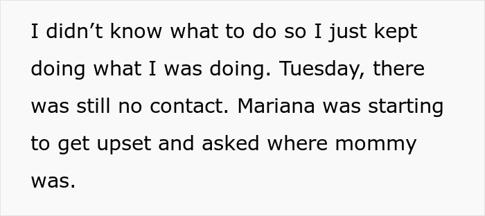 Text about a woman disappearing, leaving her daughter with a friend who wonders what to do. Text about a woman disappearing, leaving her daughter with a friend who wonders what to do.