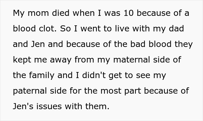 Text recounting the stepmom's impact on stepdaughter's life due to family disputes. Text recounting the stepmom's impact on stepdaughter's life due to family disputes.