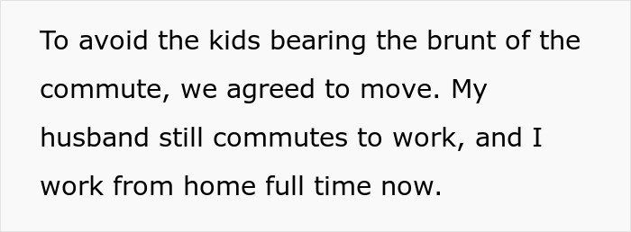 Text discussing husband commuting and working from home arrangements with kids. Text discussing husband commuting and working from home arrangements with kids.
