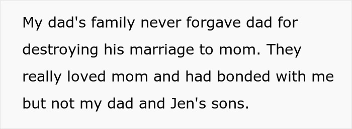 Text about family discord following an affair, highlighting stepmom's impact and resulting karma. Text about family discord following an affair, highlighting stepmom's impact and resulting karma.