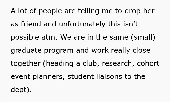 Text about friendship challenges in grad program, highlighting issues with changing birthday plans for dietary needs. Text about friendship challenges in grad program, highlighting issues with changing birthday plans for dietary needs.