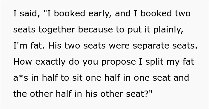 Text conversation about a woman booking two plane seats and addressing issues about sharing seats. Text conversation about a woman booking two plane seats and addressing issues about sharing seats.