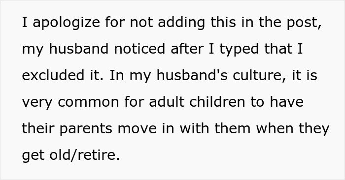 Text discussing cultural norms for caring for elderly parents. Text discussing cultural norms for caring for elderly parents.