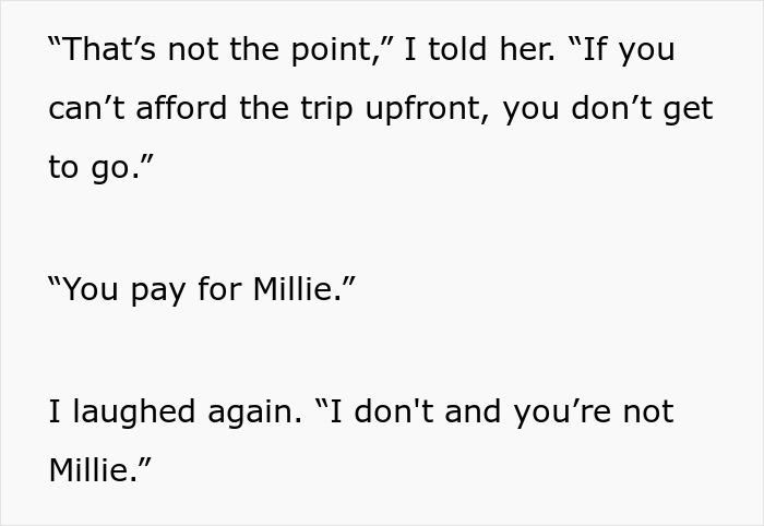 Text exchange about a trip payment argument after wedding invitation issue. Text exchange about a trip payment argument after wedding invitation issue.