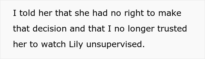 Text screenshot about MIL cutting child’s hair without permission, resulting in a babysitting ban. Text screenshot about MIL cutting child’s hair without permission, resulting in a babysitting ban.