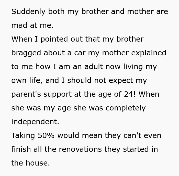 Sibling conflict over apartment share with parents explaining independence expectations. Sibling conflict over apartment share with parents explaining independence expectations.