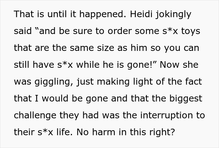 Text discussing a drunken joke, causing relationship tension and thoughts of divorce. Text discussing a drunken joke, causing relationship tension and thoughts of divorce.