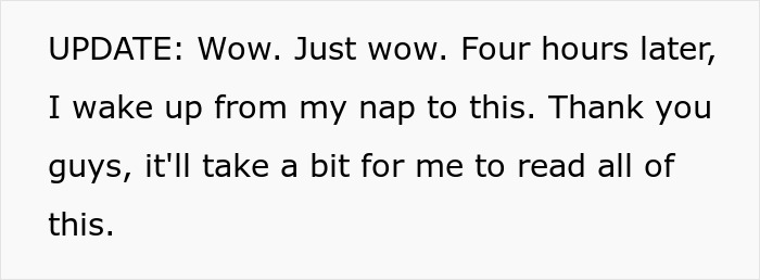 Text message with an update expressing surprise after a nap about family drama and damages. Text message with an update expressing surprise after a nap about family drama and damages.