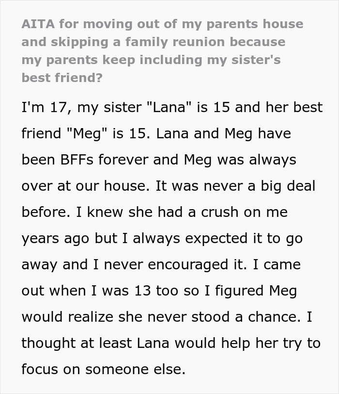 Teen discusses family conflict over sister's best friend, feeling harassed and deciding to run away. Teen discusses family conflict over sister's best friend, feeling harassed and deciding to run away.