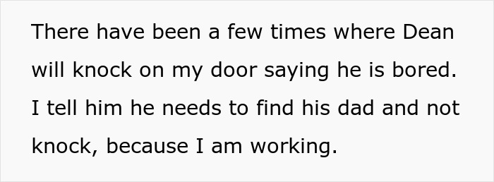 Text message from housemate about a 6-year-old interrupting work, related to disputes over child-like behavior. Text message from housemate about a 6-year-old interrupting work, related to disputes over child-like behavior.