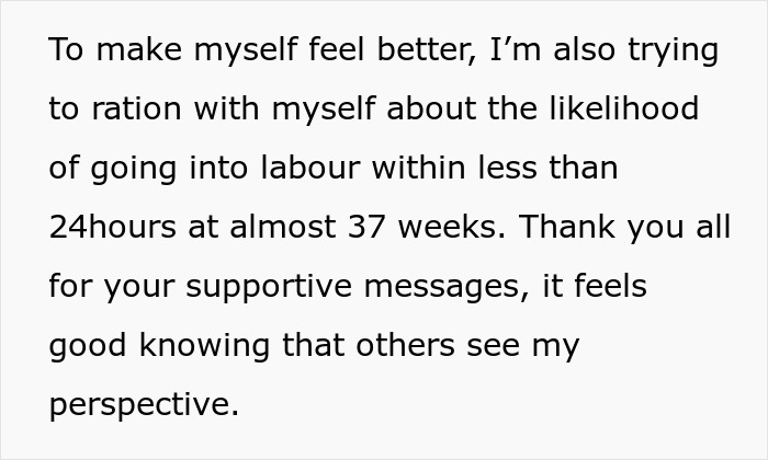 Text about mom-to-be contemplating labor likelihood, near 37 weeks, and expressing gratitude for supportive messages. Text about mom-to-be contemplating labor likelihood, near 37 weeks, and expressing gratitude for supportive messages.