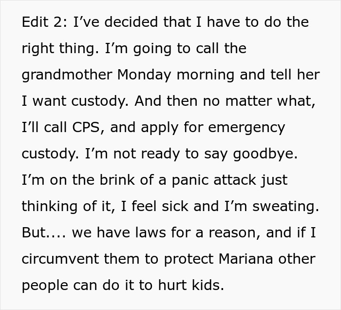 Text message about custody decision after woman disappears, discussing future actions with grandmother and CPS involvement. Text message about custody decision after woman disappears, discussing future actions with grandmother and CPS involvement.