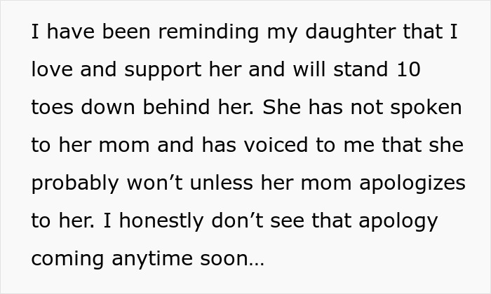 Text excerpt describing a father supporting his bi daughter amid family conflict and threats of divorce.
