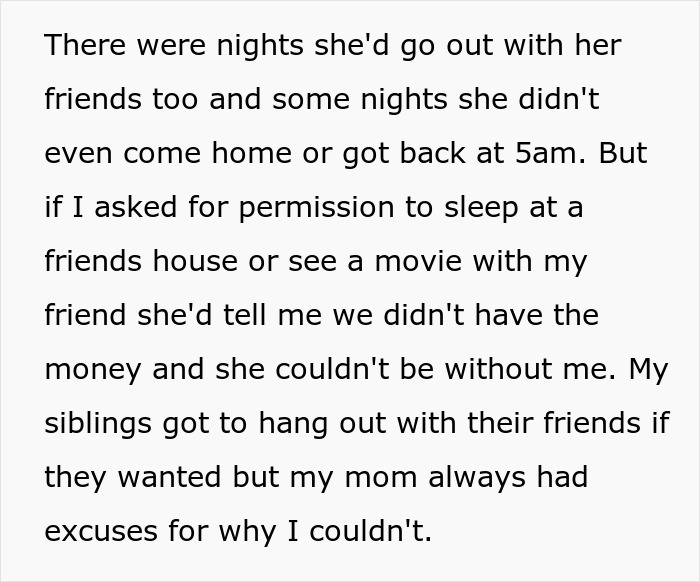 Text describing a teen's restricted social life because of parental excuses, relating to being the "man of the house. Text describing a teen's restricted social life because of parental excuses, relating to being the "man of the house.