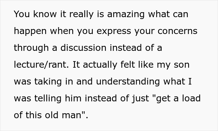 Text about dad discussing son's grades and girlfriend, emphasizing effective conversation over lecturing. Text about dad discussing son's grades and girlfriend, emphasizing effective conversation over lecturing.