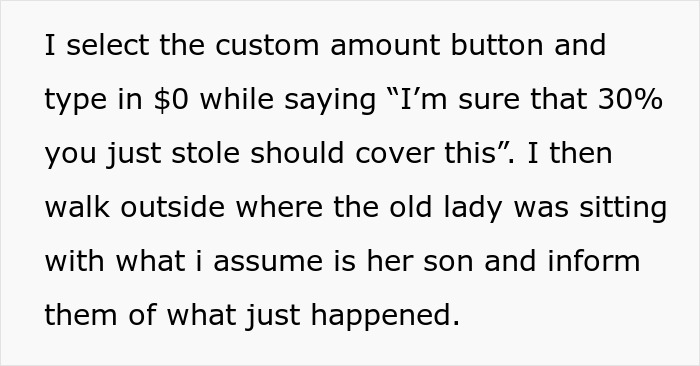 Text recounting incident of restaurant employee allegedly stealing tips from an elderly woman. Text recounting incident of restaurant employee allegedly stealing tips from an elderly woman.