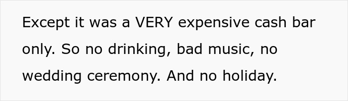 Text about a couple missing a holiday to attend a costly wedding event without benefits. Text about a couple missing a holiday to attend a costly wedding event without benefits.