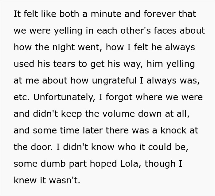 Text discussing a heated argument and someone hoping another knocks at the door, mentioning ungratefulness and tears. Text discussing a heated argument and someone hoping another knocks at the door, mentioning ungratefulness and tears.