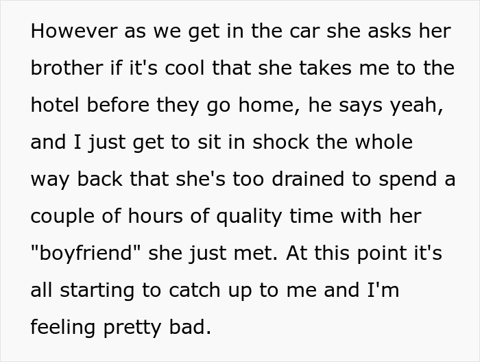 Text describing a long-distance trip where the girlfriend barely spends time with him. Text describing a long-distance trip where the girlfriend barely spends time with him.
