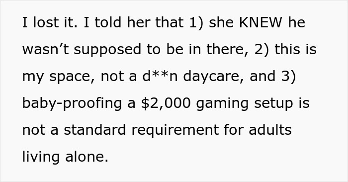 Text expressing frustration over $2,000 damages caused by hosting family, highlighting lack of baby-proofing in adult spaces. Text expressing frustration over $2,000 damages caused by hosting family, highlighting lack of baby-proofing in adult spaces.